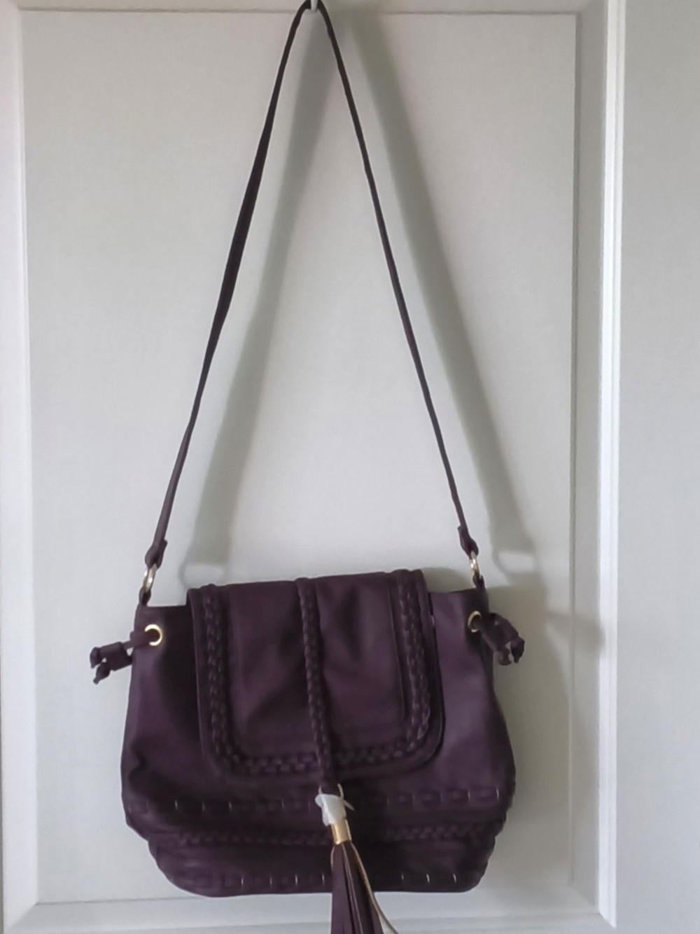 Vintage JustFab Deep Plum Boho Crossbody Bag with Tassel